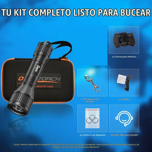 Vista 6 de ORCATORCH Luz de buceo manos libres D550 con correa para la muñeca y broche