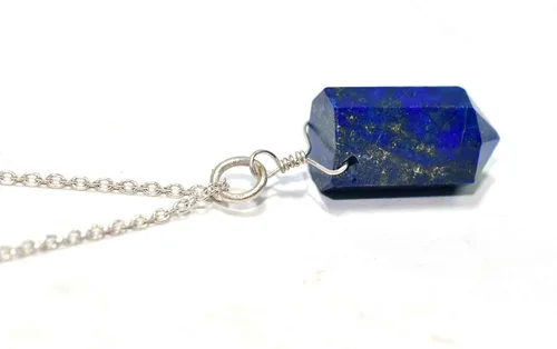 Vista 4 de Sunshinegems Natural Lapis Lazuli Pencil Necklace Polished Gemstone Energy Healing Crystals Gift for Her Birthday Gemstone Jewelry 18 inch
