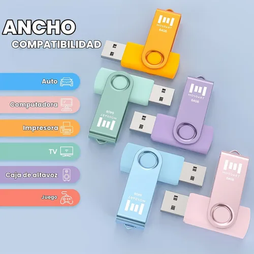 Vista 2 de MOSDART 64GB Swivel USB 2.0 Flash Drive, Pack of 5, Multicolored A multicolor