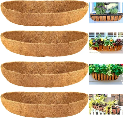 Vista 8 de LCHUANG Bolsas de coco para macetas, paquete de 2 revestimientos de coco de 24 pulgadas para macetas, revestimientos de coco para cajas de ventana