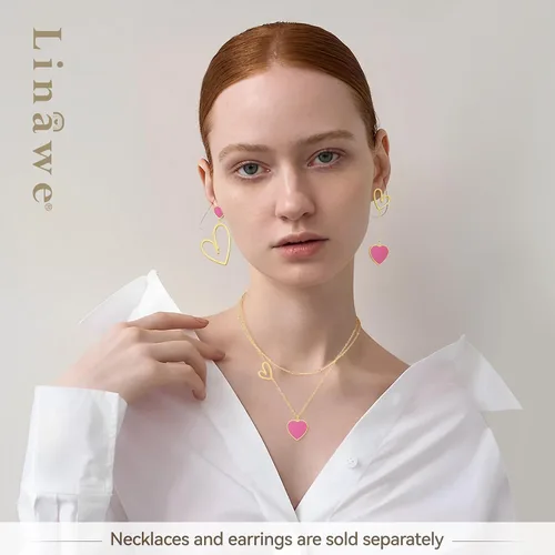 Vista 4 de Linawe Gargantilla en capas con dije de corazón para mujer, moderna, cadena de oroplataoro rosa, collares apilados de acero inoxidable, collar