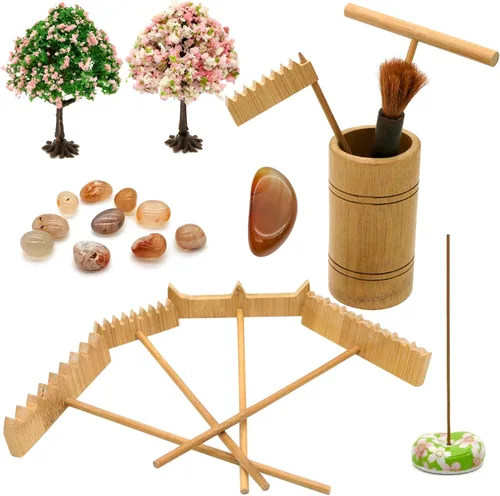 Vista 6 de Accesorios de herramientas de rastrillo de jardín Zen, juego de herramientas de rastrillo de bambú zen de arena japonesa, regalos de relajación