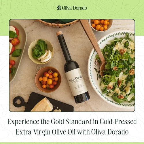 Vista 6 de Oliva Dorado Aceite de oliva virgen extra orgánico, 100% sin refinar y prensado en frío, hecho de aceitunas arbequinas ricas en polifenoles, origen