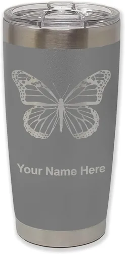 Vista 33 de LaserGram Vaso aislado al vacío de 20 onzas, mariposa monarca, grabado personalizado incluido (negro)