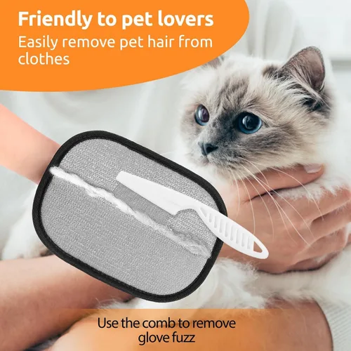 Vista 13 de SAWMONG - 2 guantes removedores de pelo de mascotas con peine para perros y gatos