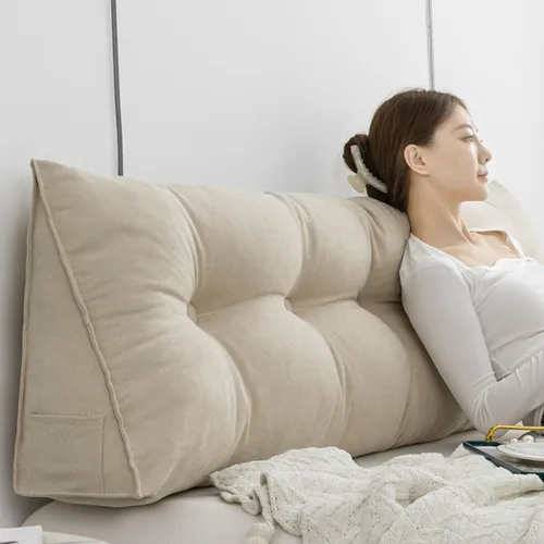 Vista 6 de Almohada triangular para cabecero, respaldo grande, cojín de soporte de cuña, almohada lumbar para cama de día, litera, dormitorio con funda Beige