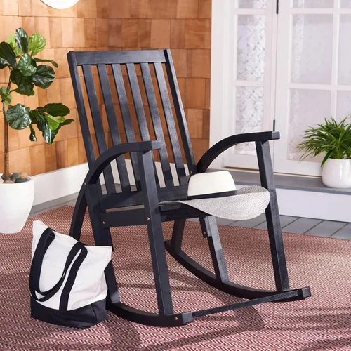 Vista 2 de SAFAVIEH Outdoor Collection Clayton - Mecedora de madera de acacia negra Negro