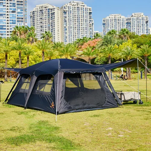 Vista 10 de KTT Extra Large Tent 6-12-14 Person,Family Cabin Tents,2 Rooms,3 Doors and 3 Windows with Mesh,Straight Wall,Waterproof,Double Layer,Big Tent for