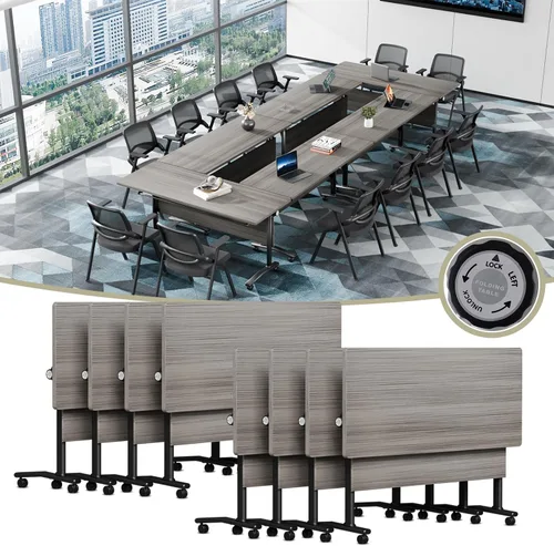 Vista 33 de Mesa de conferencias plegable, mesas de sala de conferencias con ruedas, mesa rectangular grande y plegable para reuniones de 6 a 12 personas, mesa
