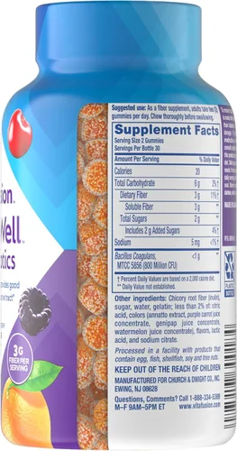 Vista 3 de Vitafusion Fiber Well - Gomitas probióticas 0.11 onzas de fibra 60 vitaminas gomosas para adultos para mujeres y hombres Plus prebióticos
