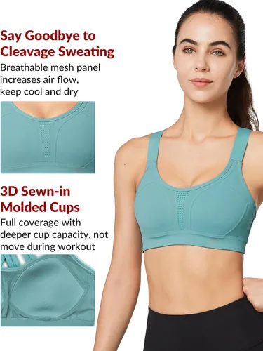 Vista 2 de Yvette Sports Bra High Impact Adjustable Criss Cross Back, Full Support for Large Bust No Bounce