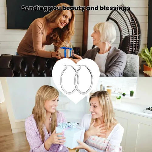 Vista 6 de Aretes de aro ovalados dorados y plateados para mujer, grandes, grandes, para uso diario, diseño de gota de agua, idea de regalo para madre y mejor
