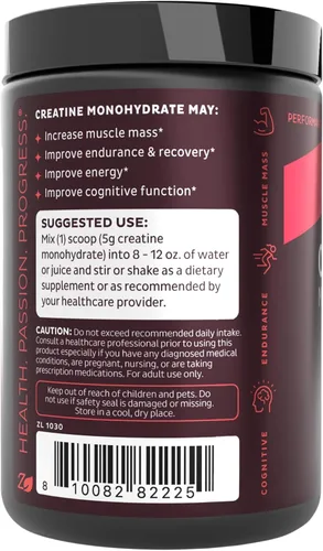 Vista 9 de Zeal - Monohidrato de creatina micronizada en polvo Creatina pura sin sabor 0.18 oz por porción, 72 porciones Apoya el crecimiento muscular