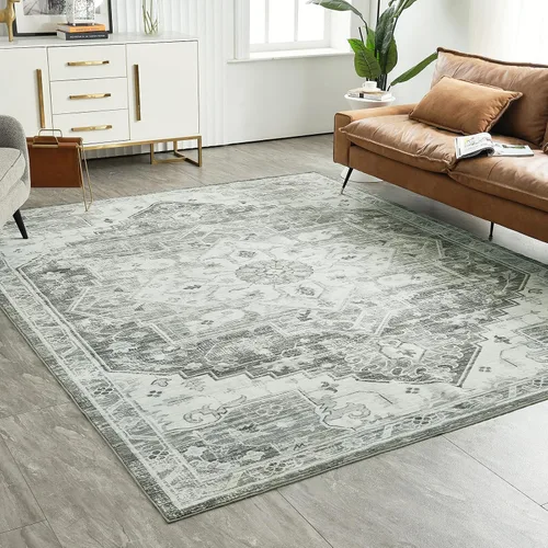 Vista 25 de Auemtyn Alfombra de área de 8 x 10 pies para sala de estar, alfombra lavable con parte trasera antideslizante, alfombra de pelo bajo para gris