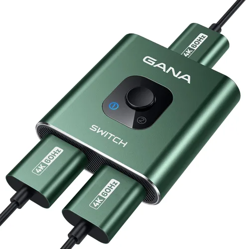 Vista 10 de Interruptor HDMI 4 K a 60 Hz, interruptor HDMI bidireccional de aluminio GANA 2 en 1 salida, concentrador HDMI manual compatible con HD compatible