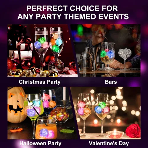 Vista 6 de 12 cubos de hielo impermeables con luz LED para bebidas que cambian de color, parpadean en la oscuridad, para bar, club, beber, fiesta, vino, boda