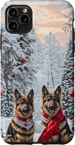 Vista 13 de iPhone 16 Lindo perro pastor alemán en paisaje nevado feliz Navidad caso