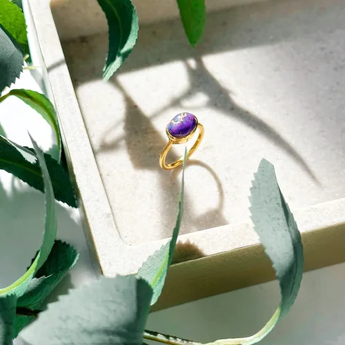 Vista 25 de Oval Birthstone Ring Bezel Set in Vermeil Gold, Sterling Silver, or Rose Gold, Stacking Birthstone Ring [rOMB]