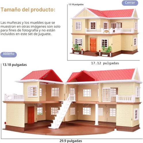 Vista 6 de Set de casa de cabaña familiar acogedora, casa de muñecas con muebles y accesorios, casas de muñecas de estilo cabaña para jugar, DIY
