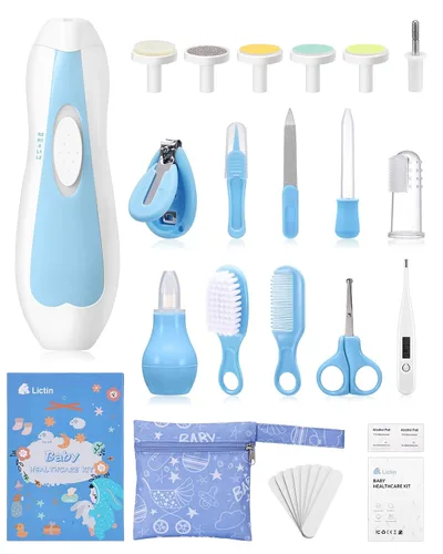 Vista 9 de Lictin Kit de cuidado de la salud y aseo del bebé, juego de recortador de uñas eléctrico 31 en 1, kit de cuidado de guardería para recién nacidos