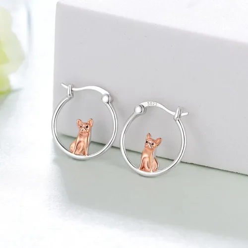 Vista 2 de Aretes de bulldog francés de plata de ley, aretes de aro de bulldog francés con lindos animales, regalos de joyería para mujeres y niñas amantes