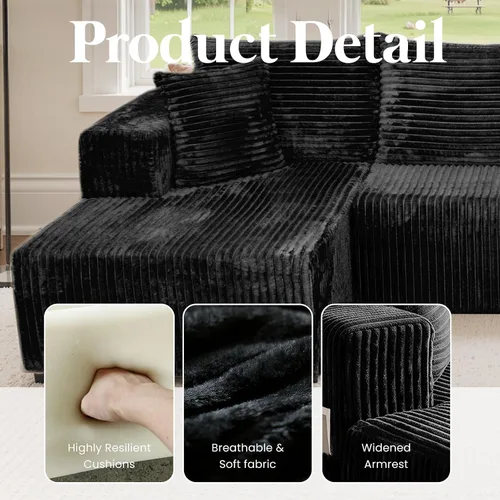 Vista 8 de sofás deshuesados en forma de U de 130", negro modular del sofá seccional