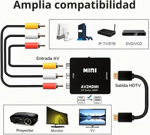 Vista 9 de Convertidor RCA a HDMI, AV a HDMI, 1080P Mini RCA Compuesto Video Audio Adaptador Convertidor Compatible con TV/PC/PS3/Xbox VHS/VCR/Blue-Ray