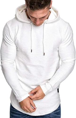 Vista 6 de Moderna sudadera deportiva de vellón con capucha, para hombres, jersey de lana unicolor sin botones.
