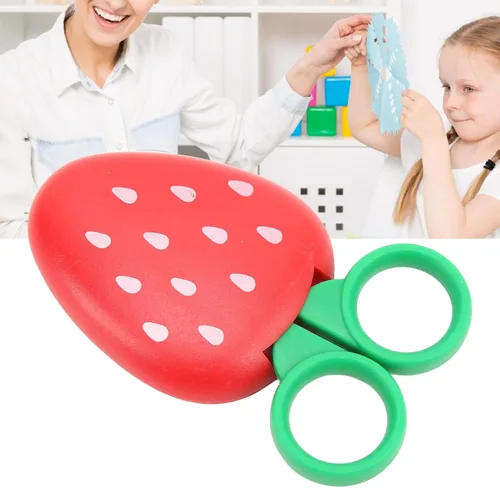Vista 6 de Tijeras de plástico para niños, diseño de seguridad para niños, mini cortadores de papel portátiles con forma de fresa, suministros de manualidades