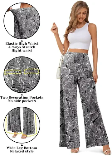 Vista 4 de JZC Pantalones de descanso estilo palazzo para mujer, elásticos, de pierna ancha, informales, cómodos, de tiro alto, holgados, tallas S - 3XL