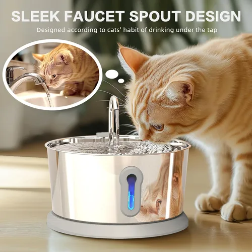 Vista 8 de Fuente de agua inalámbrica para gatos, funciona con pilas, fuente de acero inoxidable para mascotas de 4 L/135 onzas para beber dispensador de agua
