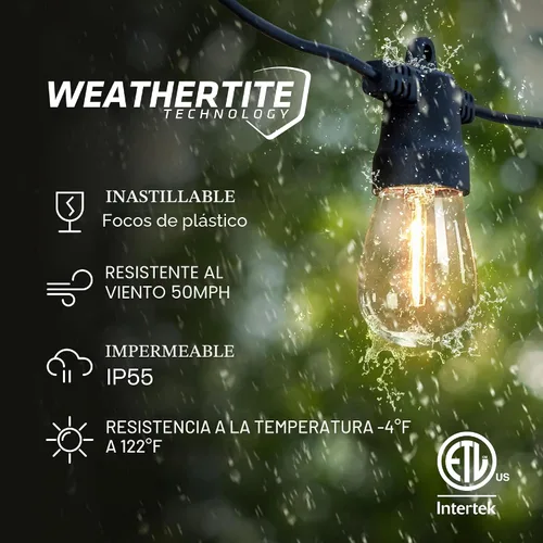Vista 4 de Brightech Ambience - Cadena de luces híbridas para exteriores, doble enchufe y tira de luces LED impermeables con energía solar para exteriores, 27