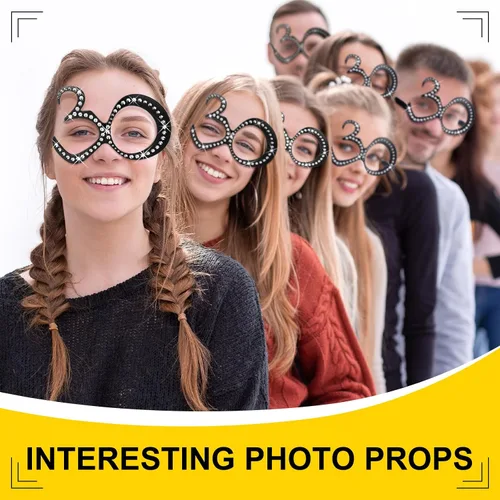 Vista 2 de Huwena 24 Pairs Birthday Glasses Number Crystal Frame Costume Sunglasses Novelty Eyewear Photo Booth Props Party Favors