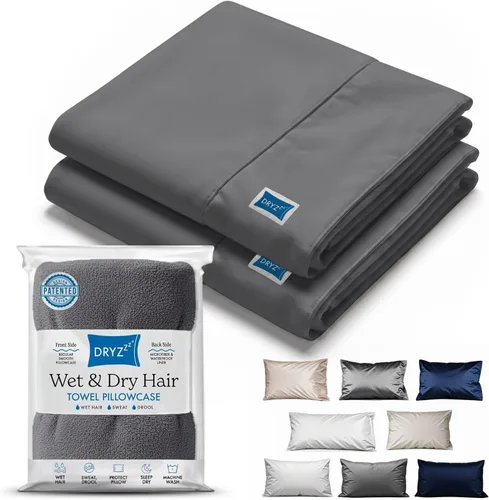 Vista 13 de DryZzz Juego de 2 fundas de almohada impermeables de tamaño King de 35 x 19 pulgadas, absorbente de doble cara para cabello húmedo y seco, poliéster
