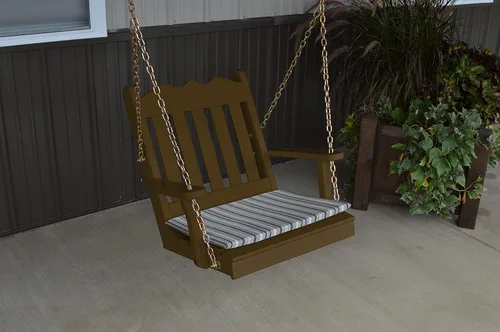 Vista 7 de Amish Made - Columpio de porche inglés real de madera negra de 29 pulgadas de ancho con cojín gris Negro