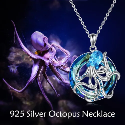 Vista 5 de YFN Ocean Jewelry - Collar con colgante de plata de ley con diseño de estrella de mar, pulpo, medusa, para mujeres y niñas, amantes del océano