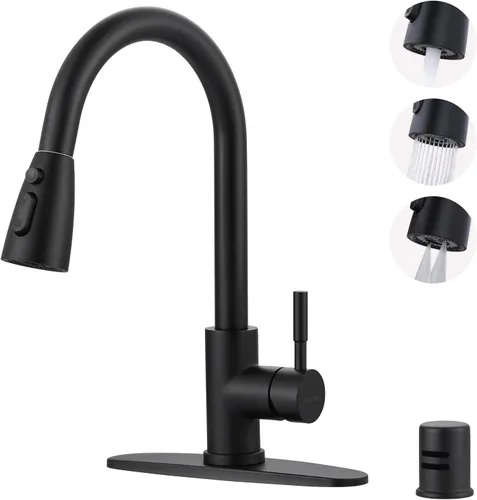 Vista 38 de WOWOW Grifo de cocina con rociador, grifo de fregadero de cocina, acero inoxidable SUS 304, grifo de cocina de níquel cepillado de arco alto
