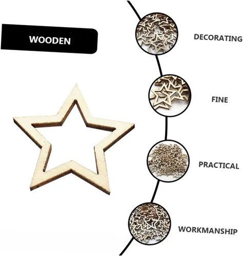 Vista 5 de EXCEART 300pcs Five-Pointed Star Wood Slice Ornament Craft Stars Christmas Decorative Pendants