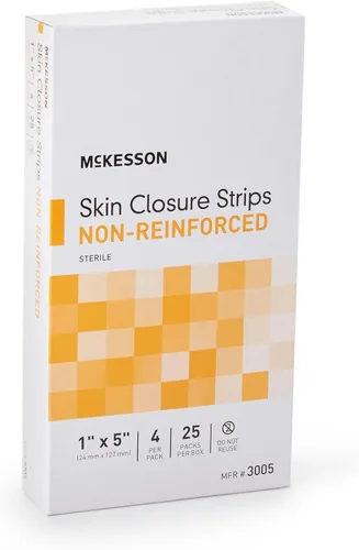 Vista 2 de McKesson Tiras de cierre de piel, estériles, tostadas, no reforzadas, 1 x 5 pulgadas, 25 unidades Tira de cierre de piel, bronceado, material