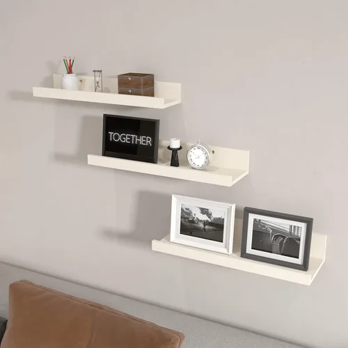 Vista 6 de Giftgarden Estantes flotantes de 16 pulgadas montados en la pared, estante de madera de grano de madera beige blanco cremoso para baño, dormitorio