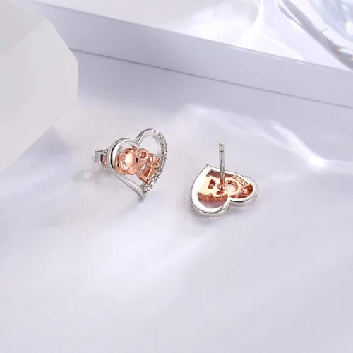 Vista 5 de Aretes de plata de ley con corazón para niñas perro, elefante, vaca, caballo hipoalergénico, animal y niña, aretes de corazón para cumpleaños