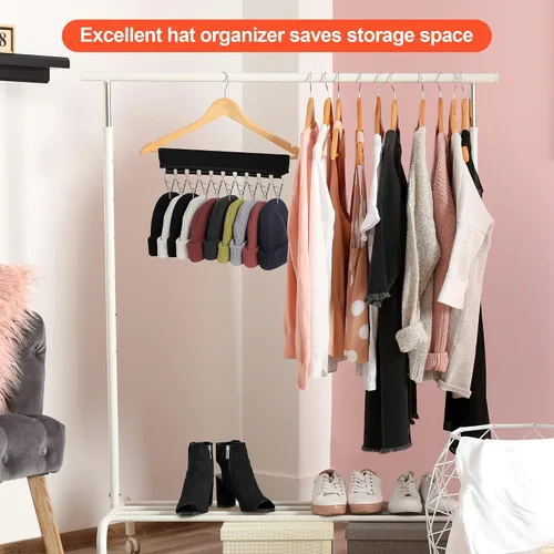 Vista 7 de Organizador de sombreros para percha y armario de habitación, 1 paquete de clips de almacenamiento para colgar sombreros de béisbol, gorras