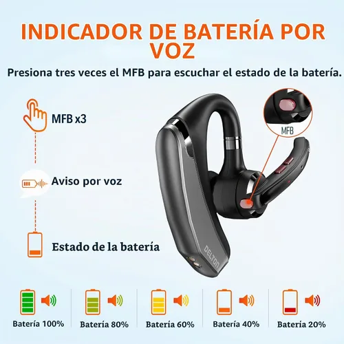 Vista 3 de Delton Auriculares mono para computadora 95X Bluetooth con estuche de carga