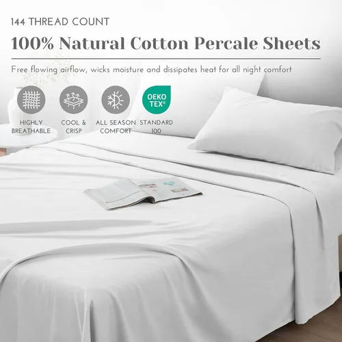 Vista 22 de Comfort Spaces Sábanas de percal 100% algodón, tamaño individual XL, 3 Adelia Gris