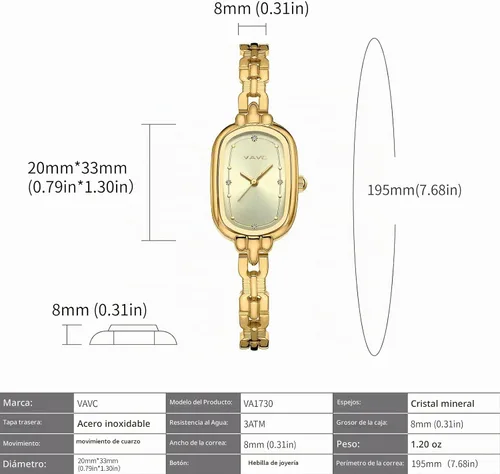 Vista 4 de Reloj de pulsera de oro vintage para mujer, pequeño reloj de cuarzo analógico ovalado con esfera de diamantes de lujo, resistente al agua. dorado