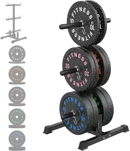 Vista 14 de Olympic Barbell Set, 2-Inch Bumper Plates with Weight Plate Rack Colored Crumb Rubber Weight Plates for Weight Lifting & Strength Training, 90–530