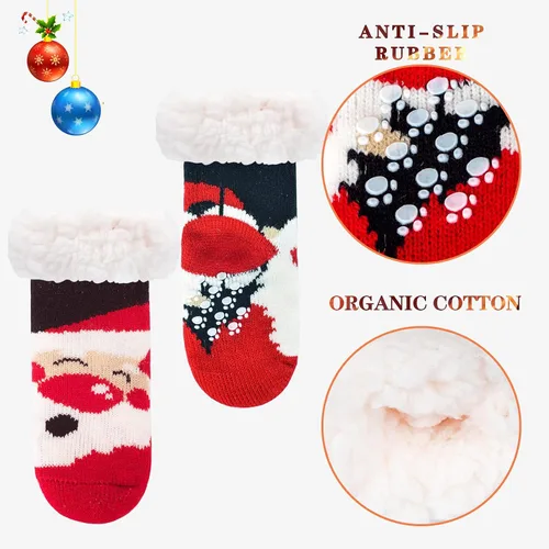 Vista 2 de FENELY 3 Pairs Winter Kids Fuzzy Slipper Socks 2-44-66-8 Girls Boys Thermal Warm Non-SkidGifts for Christmas Stocking