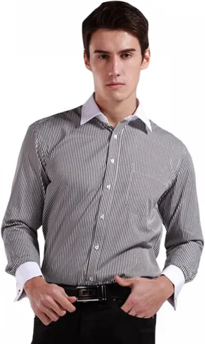 Vista 2 de Cloudstyle Camisa de vestir para hombre Slim Fit Botón Down Stripe Checked Shirt