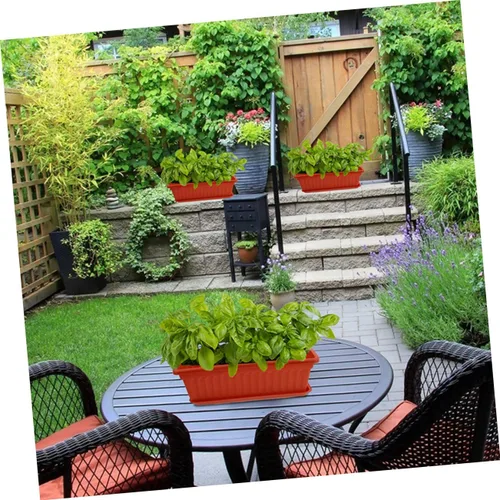Vista 9 de Maceta rectangular de plástico para plantas de interior, jardinería, macetas de metal, macetas de cactus con bandeja, cuenco para suculentas