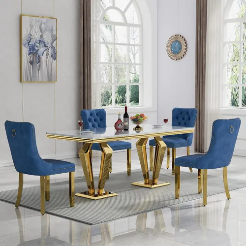 Vista 25 de HomVent - Juego de mesa de comedor de mármol sintético de 68 pulgadas con 4 sillas de terciopelo para cocina Modern Rectangular Faux Marble